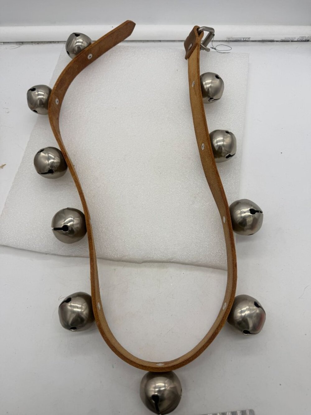 Vintage Ten Sleigh Bells on Leather Strap Belt Christmas Decor